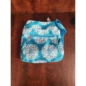 Penelope Ann Miller Blue Flower Print Crossbody Bag - 11"x11", Excellent